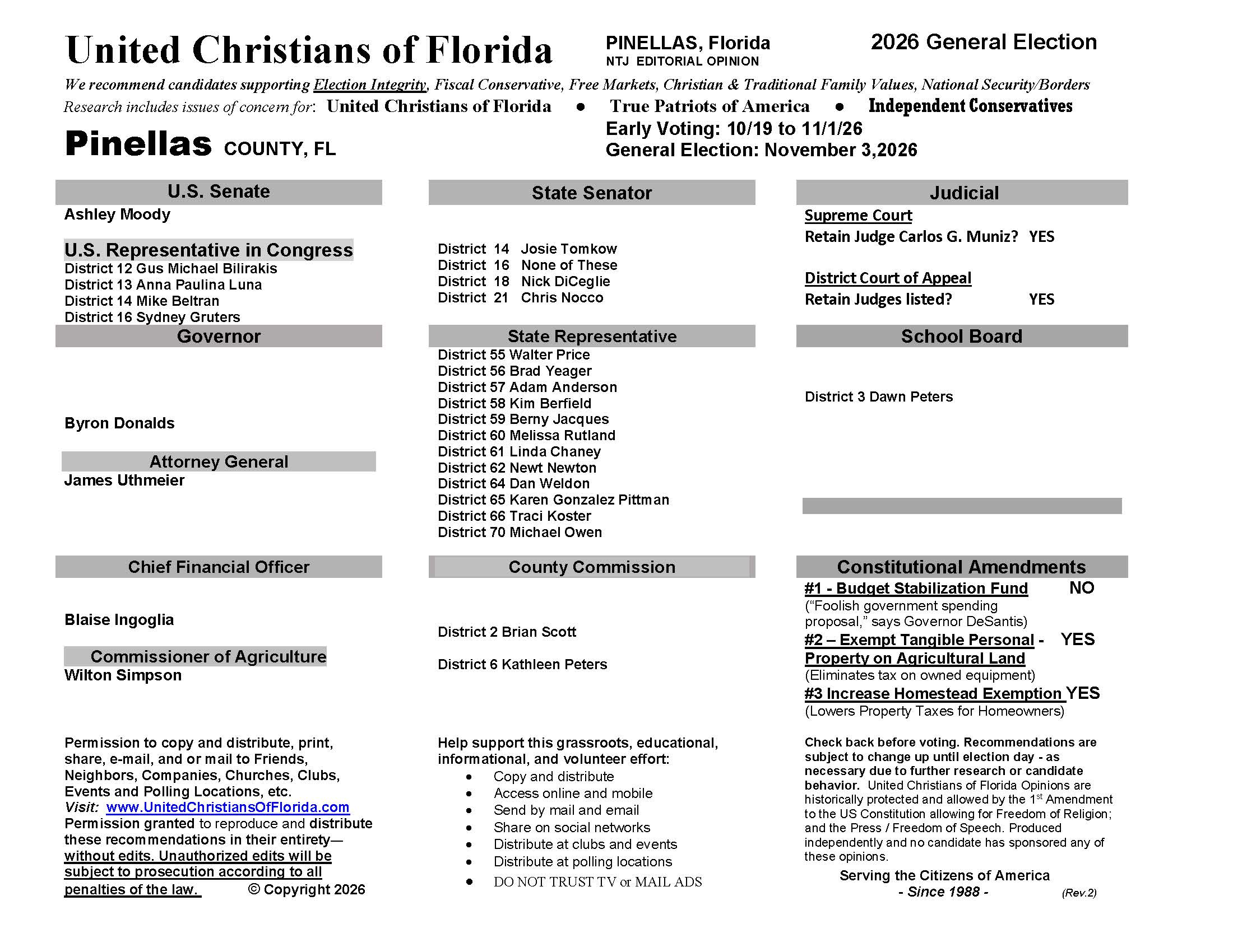 Pinellas County Florida General Election Voter Guide 2026