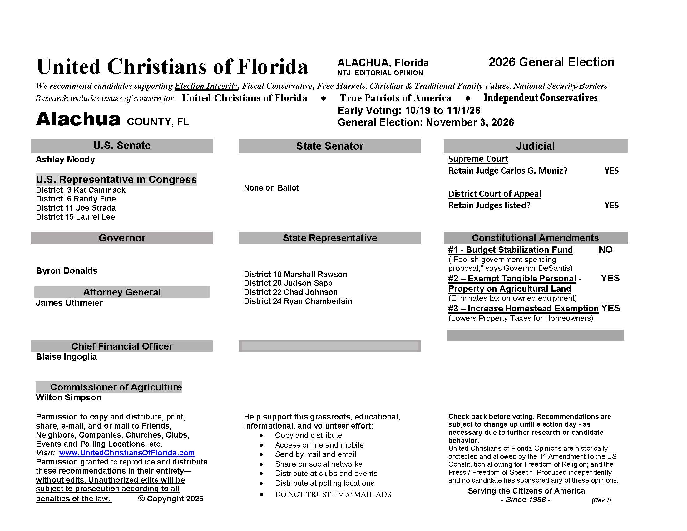 Alachua County Florida General Election Voter Guide 2026