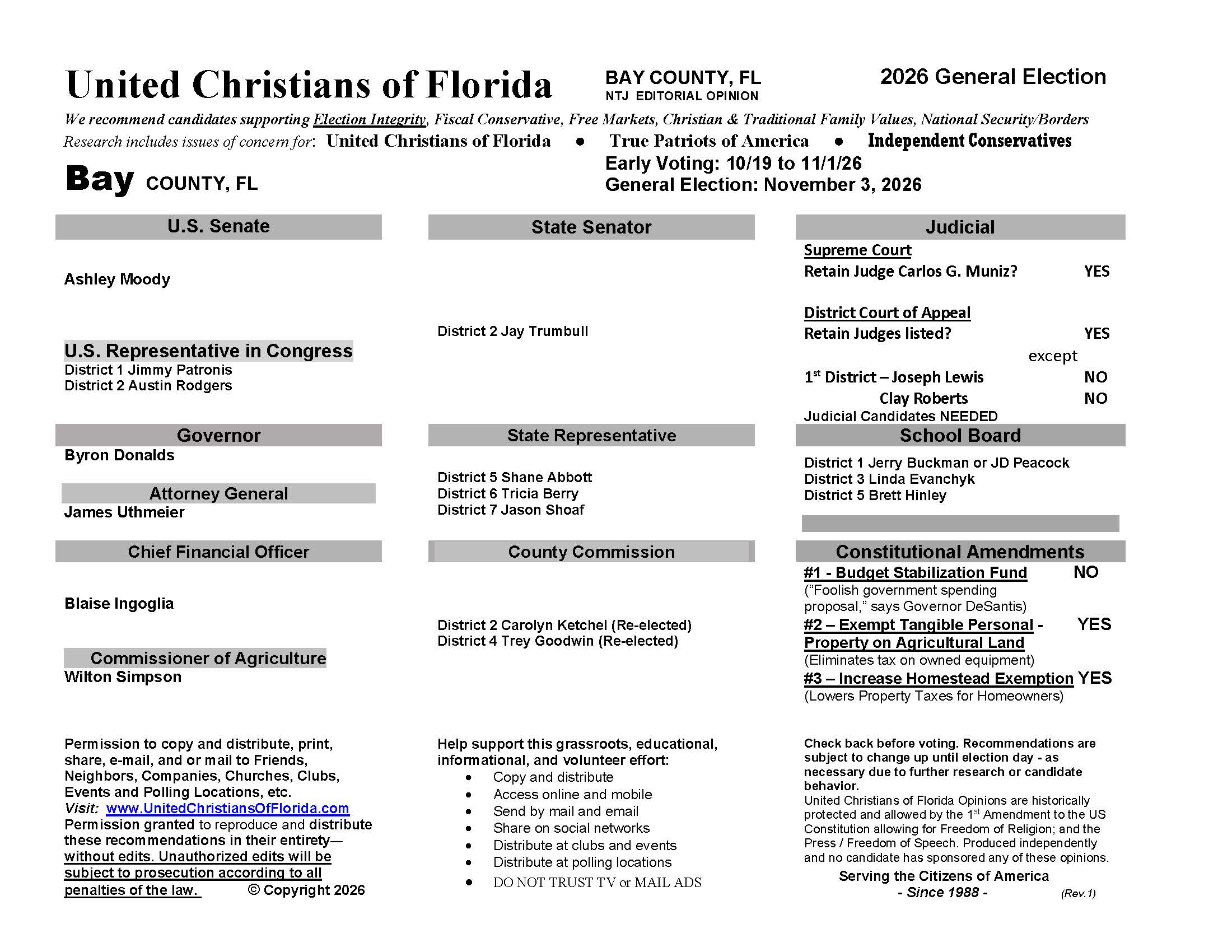 Bay County Florida General Election Voter Guide 2026