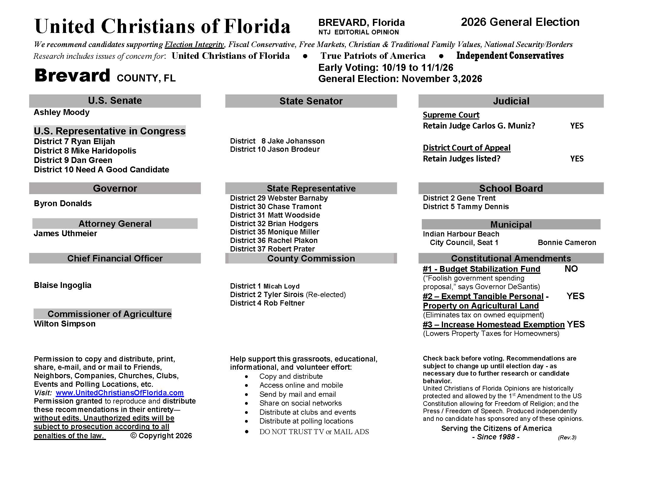 Brevard General Election Voter Guide 2026