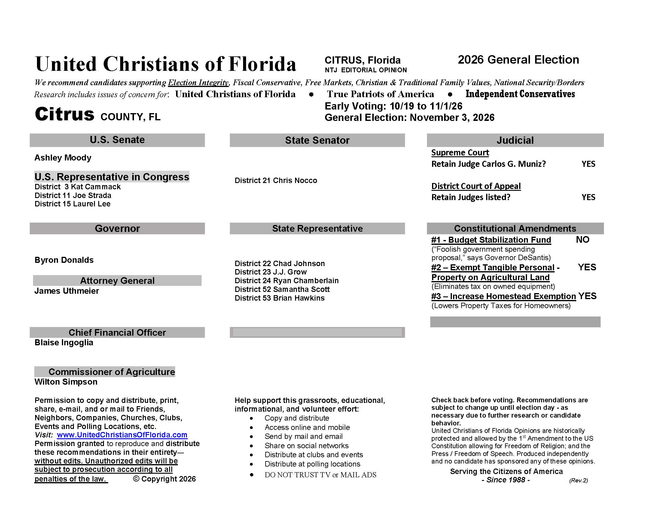 Citrus County Florida General Election Voter Guide 2026
