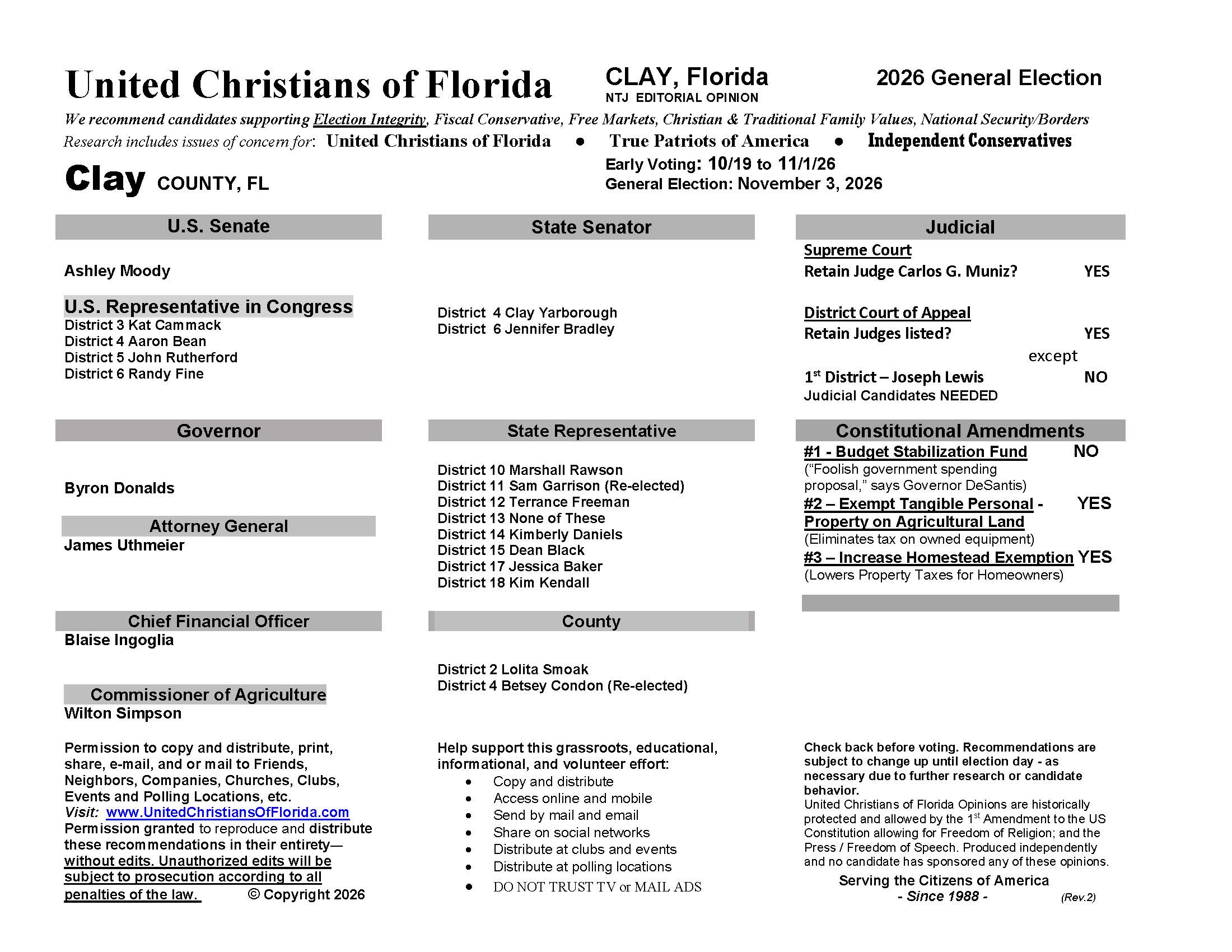 Clay County Florida General Election Voter Guide 2026