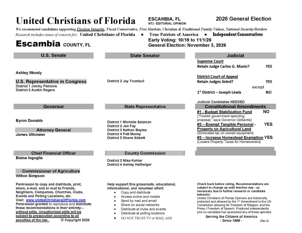 Escambia County Florida General Election Voter Guide 2026