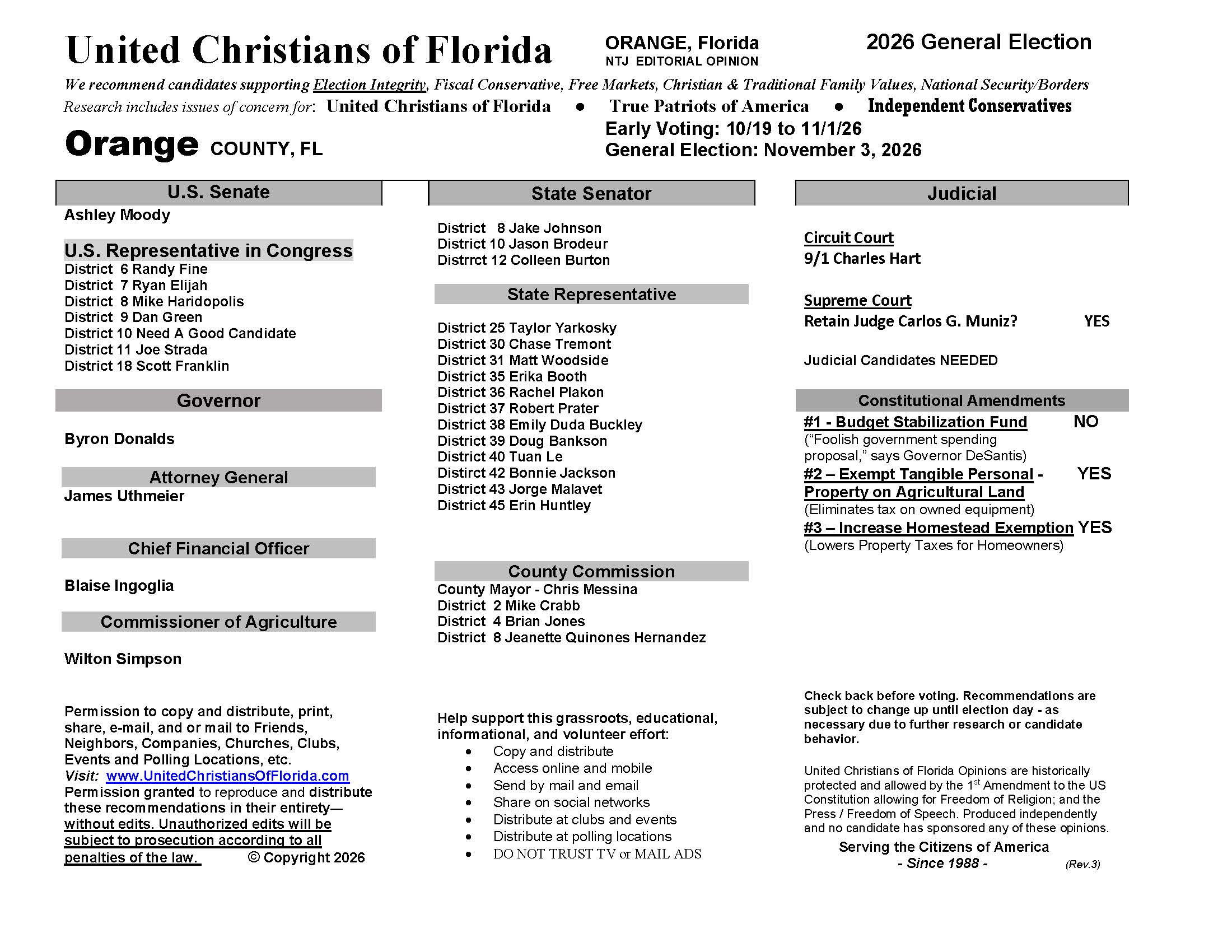 Orange County Florida General Election Voter Guide 2026