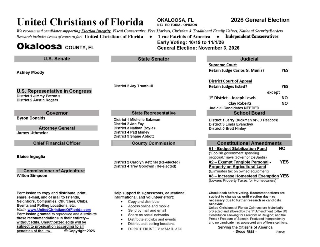 Okaloosa County Florida General Election Voter Guide 2026