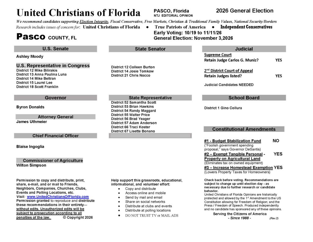 Pasco County Florida General Election Voter Guide 2026