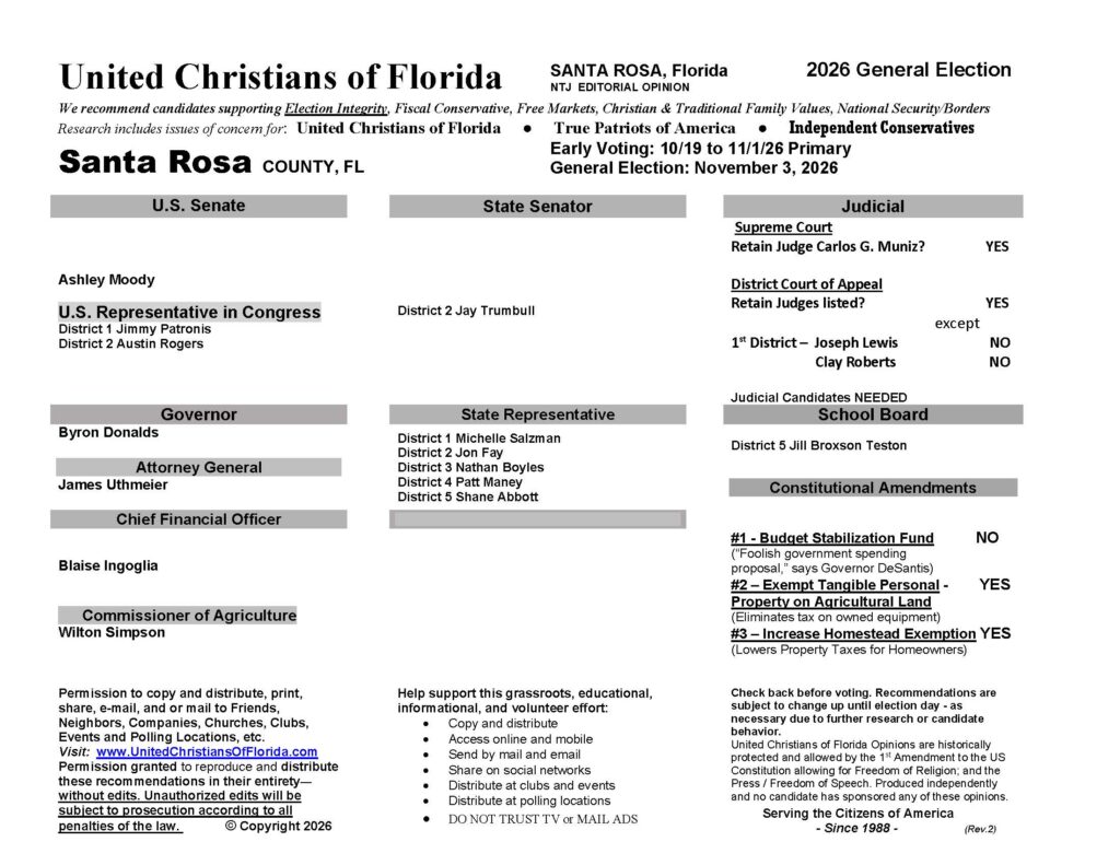 Santa Rosa County Florida General Election Voter Guide 2026