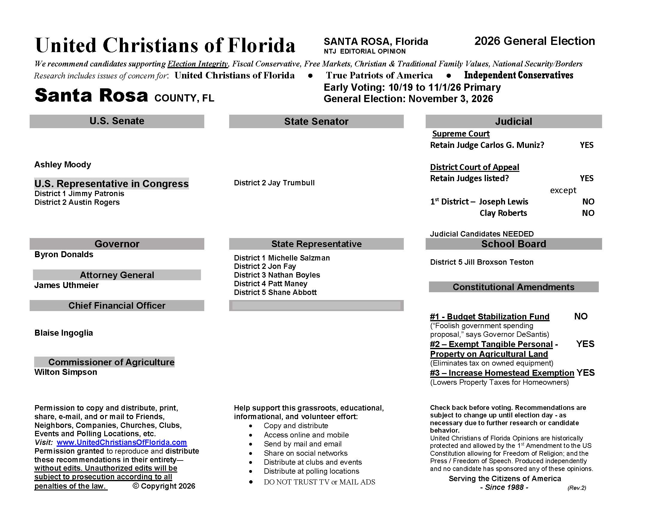 Santa Rosa County Florida General Election Voter Guide 2026