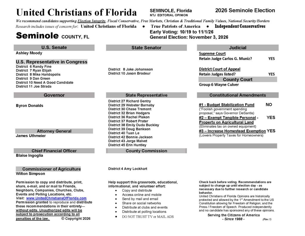 Seminole County Florida General Election Voter Guide 2026